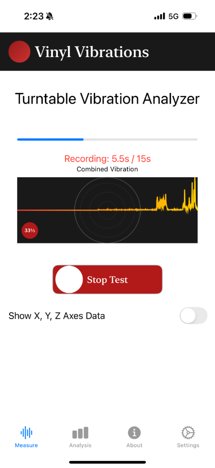 Vinyl Vibrations measurement screen